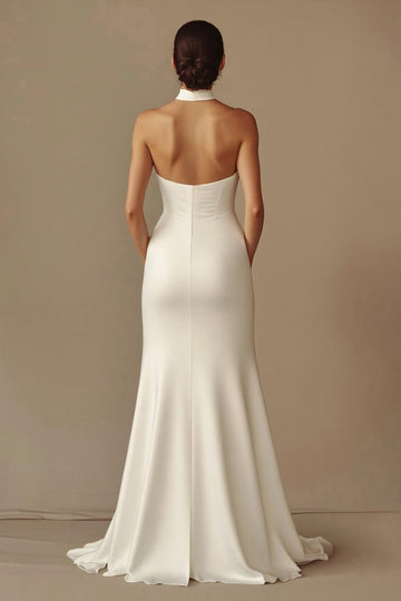 Mermaid Halter Satin White Wedding Dress